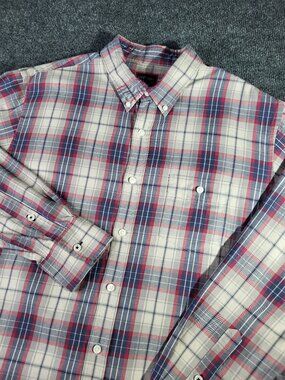 Untuckit Mens Shirt Size L Red Gray Plaid Button Down Long Sleeve Cotton